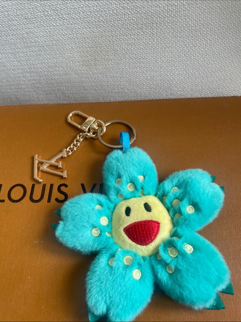 Turquoise Flower Keychain Charm/bag charm with Gold Initials